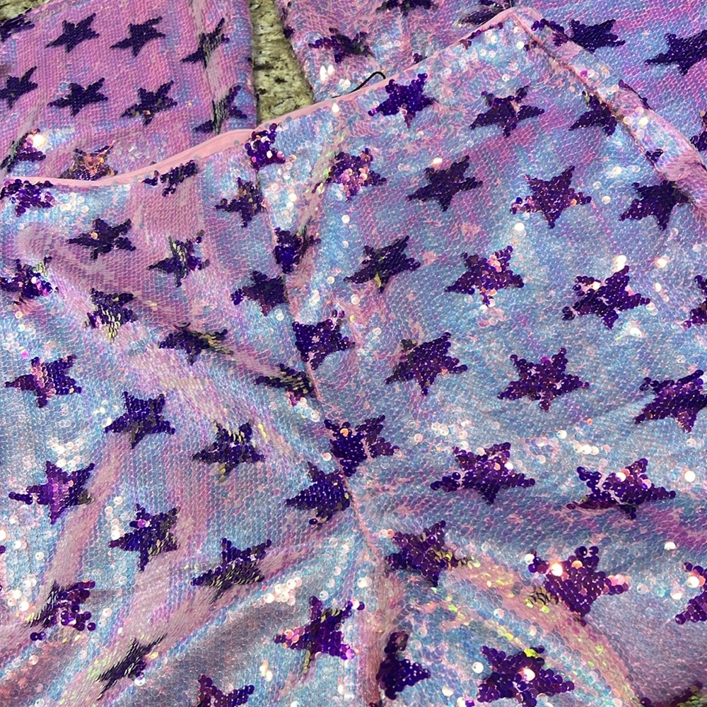 Nasty Gal Pink Purple Star Sequin Star HighRise Party Flare Pants US6 - Picture 6 of 13